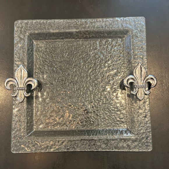 Thirstystone Other - Thirstystone Square Glass Tray, Fleur De Lis